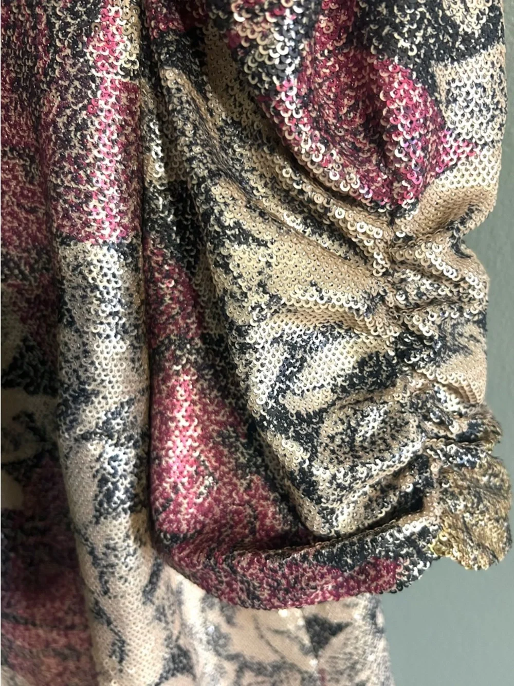 Anthropologie Marie Floral Sequin Puff Sleeve Top 12 Pink Gold Summer Wedding - Picture 7 of 9